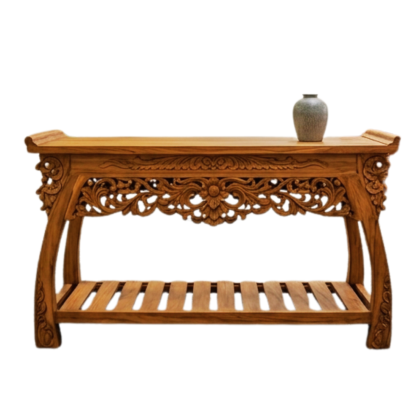 Carved teak console table