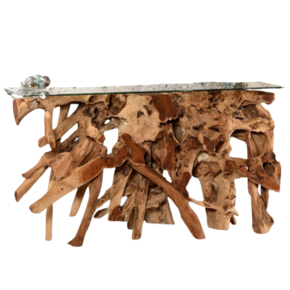 Teak root console table